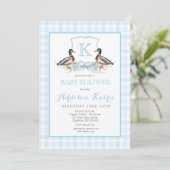 Preppy Duck Gingham Wappen Baby Shower Einladung (Stehend Vorderseite)