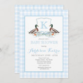 Preppy Duck Gingham Wappen Baby Shower Einladung (Vorne/Hinten)