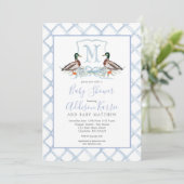 Preppy Duck Gingham Wappen Baby Shower Einladung (Stehend Vorderseite)