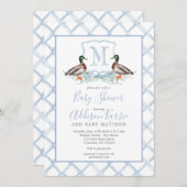 Preppy Duck Gingham Wappen Baby Shower Einladung (Vorne/Hinten)