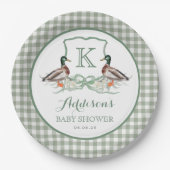 Preppy Duck Gingham Wappen Baby Shower Einladung Pappteller (Vorderseite)