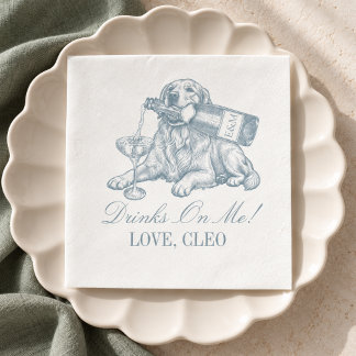 Preppy Dusty Blue Golden Retriever Wedding Serviette