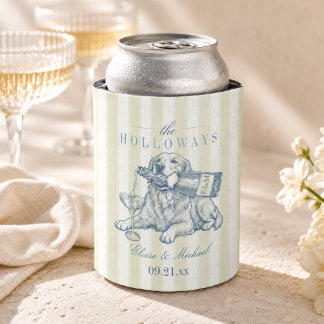 Preppy Dusty Blue Stripe Golden Retriever Wedding Dosenkühler