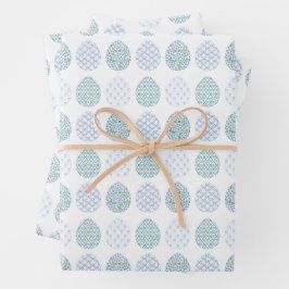 Preppy Easter Blue und Green Hydrangea Bow Trellis Geschenkpapier Set