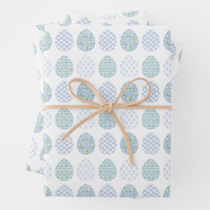 Preppy Easter Blue und Green Hydrangea Bow Trellis Geschenkpapier Set