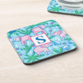 Preppy Elephant Monogram Tropical Getränkeuntersetzer (Linke Seite)