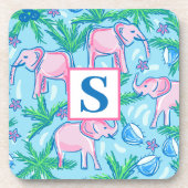Preppy Elephant Monogram Tropical Getränkeuntersetzer (Vorderseite)