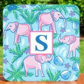 Preppy Elephant Monogram Tropical Getränkeuntersetzer