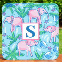 Preppy Elephant Monogram Tropical