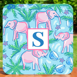 Preppy Elephant Monogram Tropical Getränkeuntersetzer