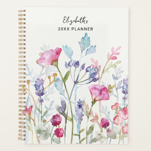 Preppy Esthetic Watercolor Floral Custom Name Planer (Vorderseite)