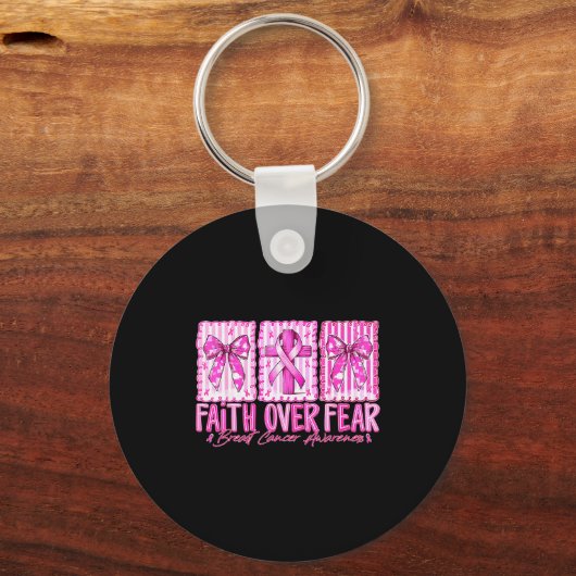 Preppy Faith Over Fear Breast Cancer Bow Warrior C Schlüsselanhänger (Vorderseite)