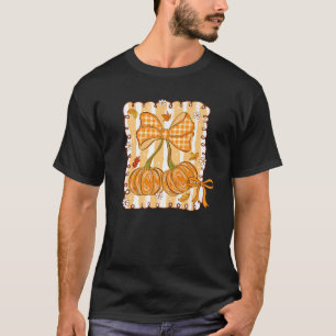 Preppy Fall Pumpkin Cherry Coquette Bow Thanksgivi T-Shirt