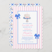 Preppy First Birthday Chinoiserie Ruffle Cake Bows Einladung (Vorne/Hinten)