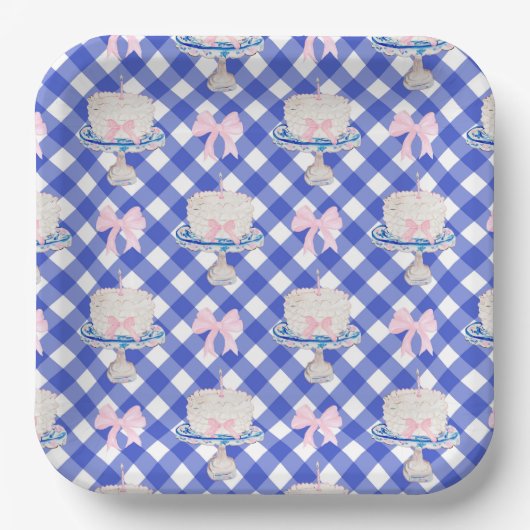 Preppy First Birthday Chinoiserie Ruffle Cake Bows Pappteller (Vorderseite)