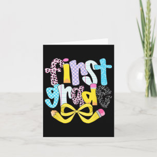 Preppy first grade Retro Checkered Teacher Back to Karte