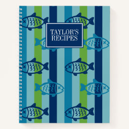 Preppy Fish Coastal Kitchen Stripe Recipe Notizblock
