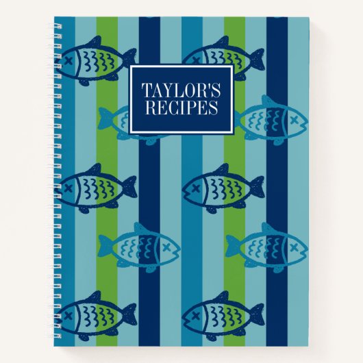 Preppy Fish Coastal Kitchen Stripe Recipe Notizblock (Vorderseite)