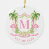 Preppy Flamingo Christmas Crest Keramik Ornament (Vorne)