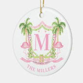 Preppy Flamingo Christmas Crest Keramik Ornament (Links)