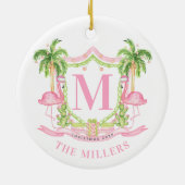 Preppy Flamingo Christmas Crest Keramik Ornament (Hinten)
