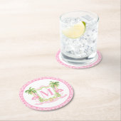 Preppy Flamingo Christmas Crest Runder Pappuntersetzer (Vor Ort)