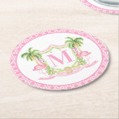 Preppy Flamingo Christmas Crest Runder Pappuntersetzer (Angewinkelt)