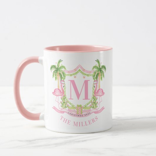 Preppy Flamingo Christmas Monogram Crest Tasse (Links)