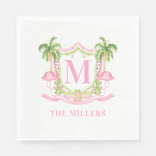 Preppy Flamingo Christmas Wappen Serviette (Vorderseite)