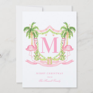 Preppy Flamingo Weihnachtsfeiertag Wappen Foto Feiertagskarte