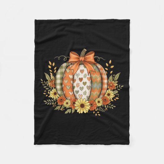 Preppy Floral Fall Pumpkin Lace Coquette Bow Hallo Fleecedecke (Vorderseite)