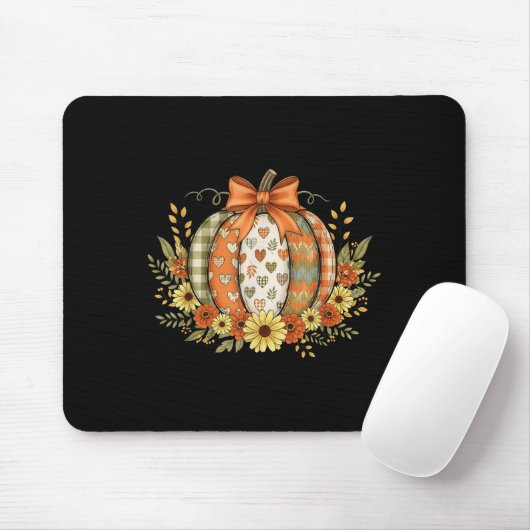 Preppy Floral Fall Pumpkin Lace Coquette Bow Hallo Mousepad (Mit Mouse)