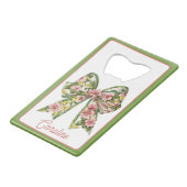 Preppy Floral Pink and Green Bow Personalized Geldbeutel Flaschenöffner (Vorderseite Schrägansicht)