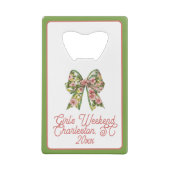 Preppy Floral Pink and Green Bow Personalized Geldbeutel Flaschenöffner (Rückseite)