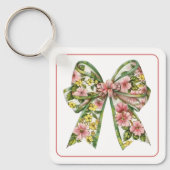 Preppy Floral Pink and Green Bow Personalized Schlüsselanhänger (Vorderseite)