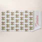 Preppy Floral Pink and Green Bow Personalized Strandtuch (Vorderseite)