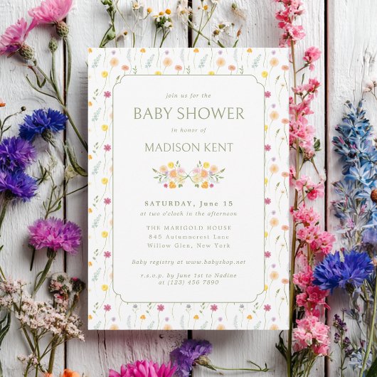 Preppy Floral Spring Summer Flowers Baby Shower Einladung