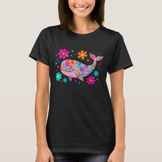 Preppy Floral Summer Whale T-Shirt (Vorderseite)