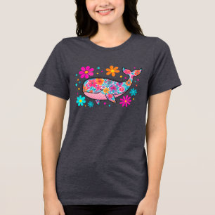 Preppy Floral Summer Whale Tri-Blend Shirt