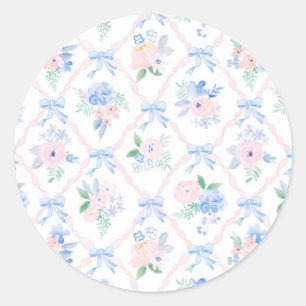 Preppy Floral Wasserfarbband Bogen Runder Aufkleber