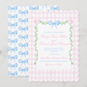 Preppy Floral Watercolor Bow Wedding Einladung