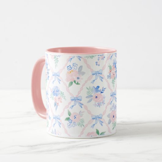 Preppy florale Ribbonerie Aquarell Blume Bogen Tasse (Vorderseite Links)