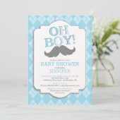 Preppy Fun OH BOY Mustache Baby Dusche Einladung (Stehend Vorderseite)