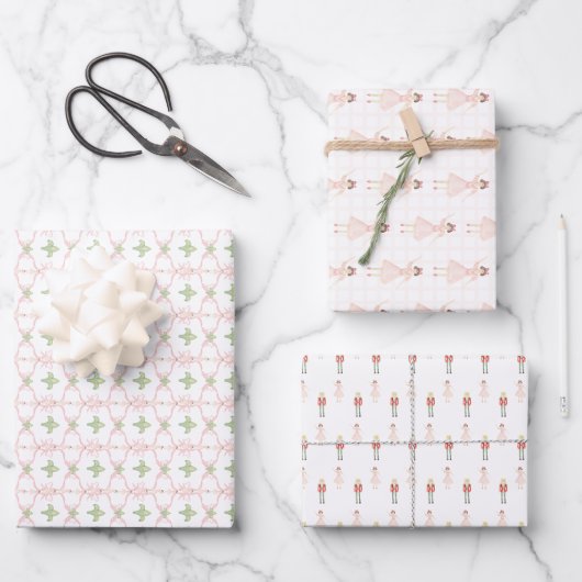 Preppy für Mädchen Rosa Weihnachtsnussknacker Geschenkpapier Set (Vorderseite)
