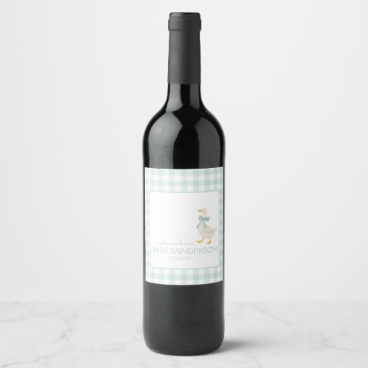 Preppy-Gans-Baby-Party Weinetikett (Vorderseite)