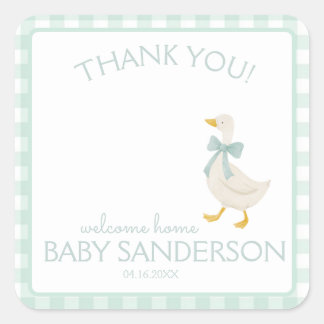 Preppy-Gans-Babyshower-Karte Quadratischer Aufkleber