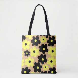Preppy Gelb Schwarz Hippie Blumenmuster Tasche