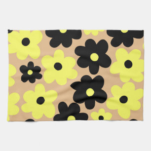Preppy Gelb Schwarzes Hippie Blumenmuster Geschirrtuch