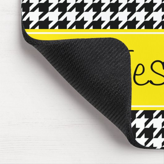 Preppy gelbes und schwarzes Hahnentrittmuster Mousepad (Ecke)
