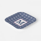 Preppy Geometric Monogram Navy White Pink Pappteller (Gewinkelt)